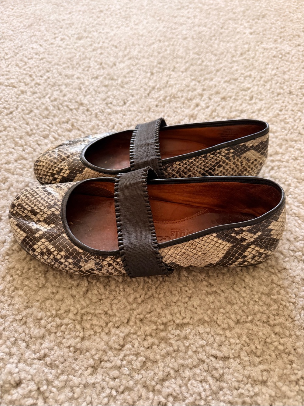 gentle souls Snake-Print Mary Jane Flats in Black and Cream